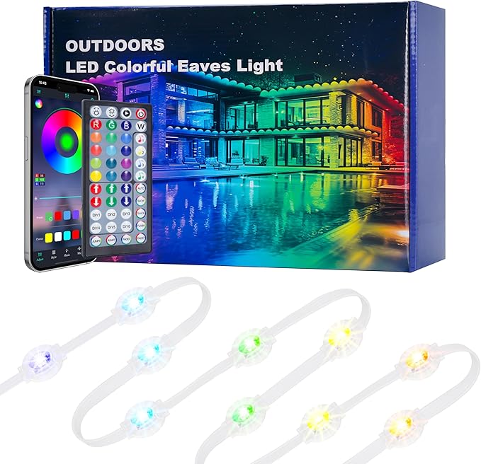 100FT Smart RGB Outdoor Lights - IP67 Waterproof LED Strip Lights with App/Remote Control, for Holiday Decor, Garden, Patio & Home Accent Lighting (Permanent Installation)