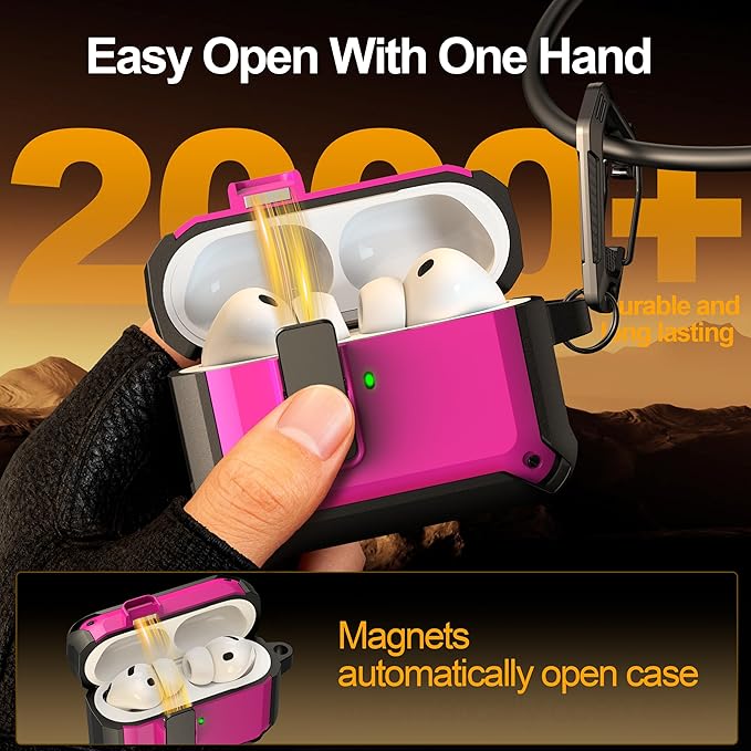 RFUNGUANGO AirPods Pro 3 Case (2025) with Safety Lock and Automatic Pop-up, Compatible with Airpods Pro 3rd Generation Case, Magnetic Lid, Compatible MagSafe, Hard Shockproof Protective Case, Rose