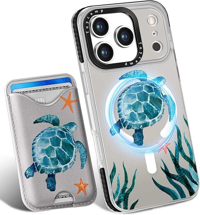 Toycamp for iPhone 17 Pro Max Case - Compatible with Magsafe Credit Card Holder Wallet Magnetic Cute Women Teen Girls Kawaii Girly Unique Turtle Design Phone Cover for Apple 17 Promax