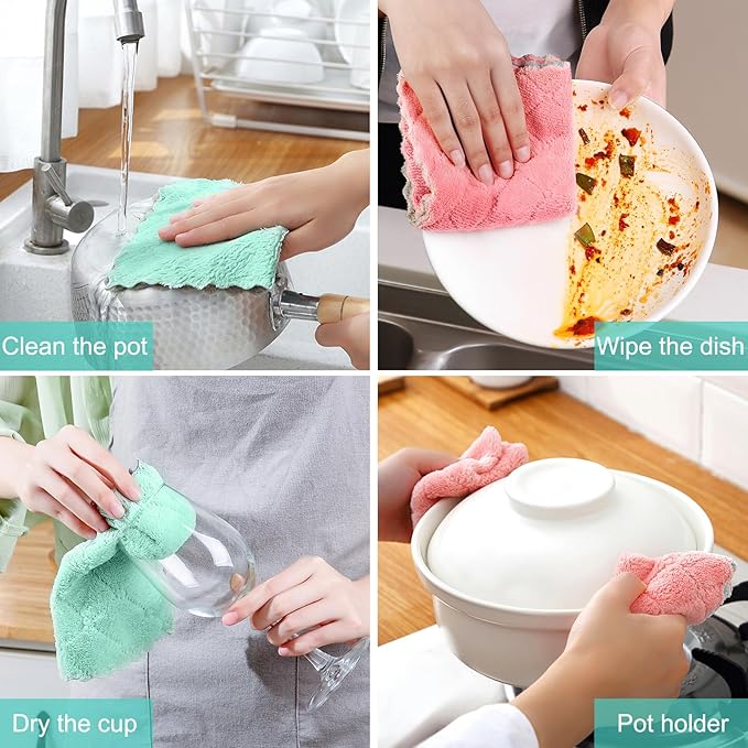 12 Pack Kitchen Cloth Dish Towels, 12x12 inch Soft Premium Dishcloths, Absorbent Microfiber Cleaning Cloth for Cleaning Dishes, Kitchen, Bathroom, Car