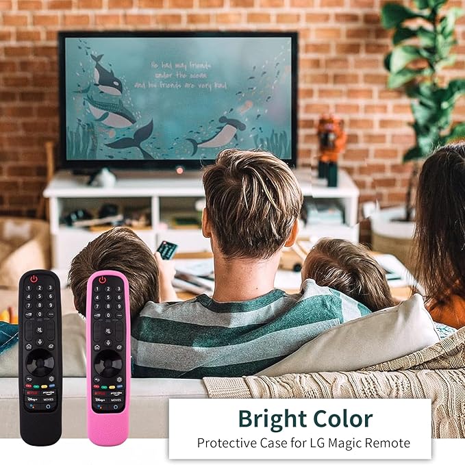 2 Pack Remote Cover for LG Magic, Silicone Protective Case for LG Smart TV Remote Controller LG MR21/ 22/23 Shockproof Anti-Slip Remote Case Remote Sleeve with Anti-Lost Loop (Black + Pink not Glow)