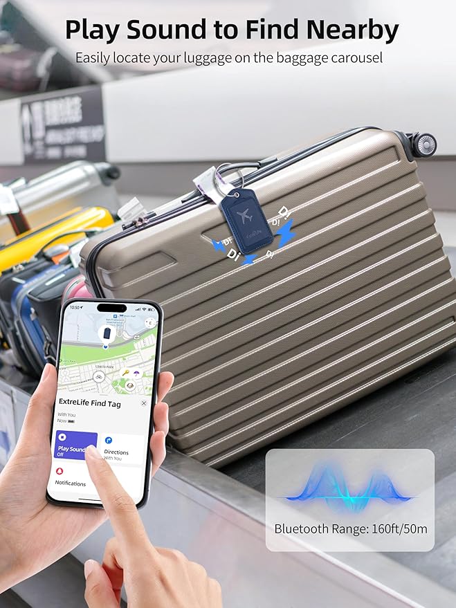 Luggage Tags, Works with Apple Find My, Leather Luggage Tag for Suitcases, Travel Tags, Bag Tag for Backpacks, Suitcase Tag with Privacy Flap, Anti-Lost Luggage Tracker, Travel Essentials, Navy Blue