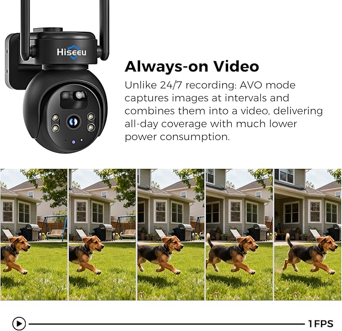 Hiseeu 4G LTE Cellular Security Camera Solar Powered, No WiFi Security Camera Wireless Outdoor, 24/7, PIR Motion, 2 Way Talk, 360° PT, 2K Color Night Vision, 64G SD & SIM Card Included