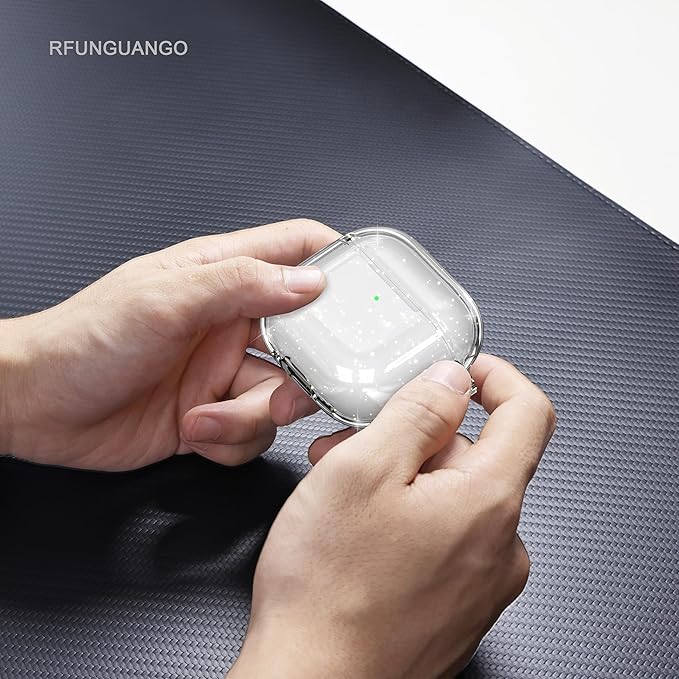 RFUNGUANGO AirPods 4 Case Clear, Soft TPU Transparent with Cleaning Kit & Keychain, Compatible with Magsafe, Compatible Apple AirPods 4 (2025) Generation Protective Case, Glitter White