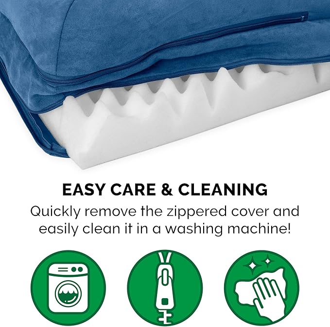 FurHaven Orthopedic Dog Bed for Large Dogs, L-Shaped Chaise Sofa with Orthopedic Egg Crate Foam for Joint Support, Removable Washable Cover, Jumbo/XL, Faux Fur & Suede, Marine Blue