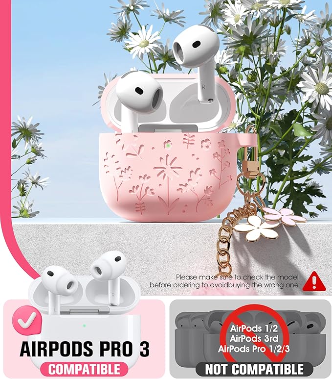 Seltureone Compatible with AirPods 4 Case Cute with Cherry Blossom Keychain and Cleaning Kit, Soft Silicone Shockproof Flower Engraved Cover Compatible with AirPod 4 Case Cover - Pink