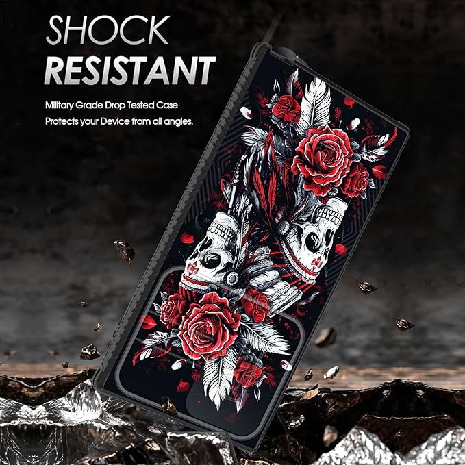 for Galaxy S26 Ultra Case Built in Slide Camera Lens Cover,Heavy Duty Shockproof Protection Dual Layer Case for Samsung Galaxy S26 Ultra 6.9" 2026,Skull Art with Feathers and Roses