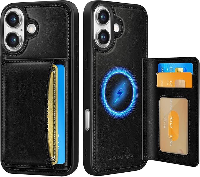 for iPhone 17 Case with Wallet - Fits 4 Card Slots, Compatible with MagSafe for Women Men Durable PU Leather Credit Card Holder Kickstand Phone Cover for Apple 17, Black