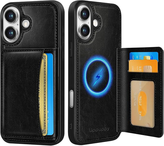 for iPhone 17 Case with Wallet - Fits 4 Card Slots, Compatible with MagSafe for Women Men Durable PU Leather Credit Card Holder Kickstand Phone Cover for Apple 17, Black