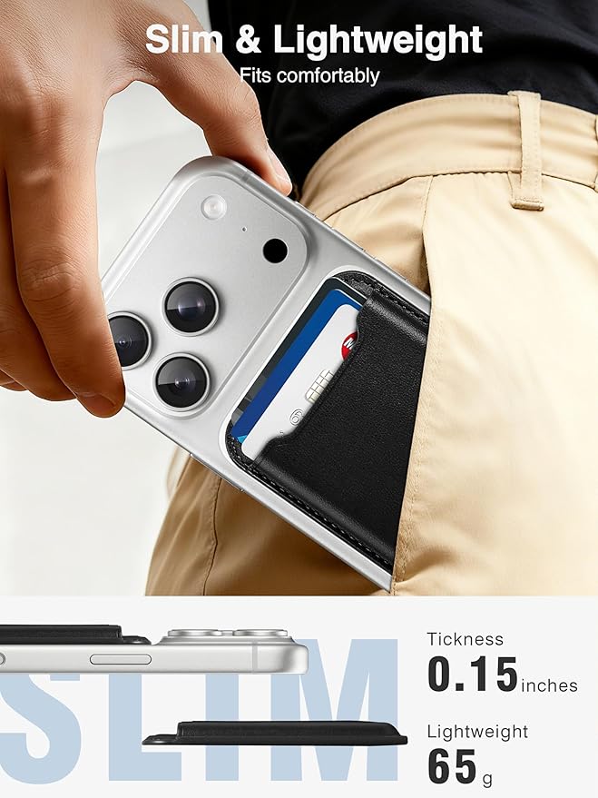 TopMade for Magsafe Wallet, Strongest Magnetic Card Holder for iPhone 17/17 Pro, iPhone 16/15/14/13/12 Series, Leather Magnetic Phone Wallet with Powerful Magnet, RFID Blocking, Fit 4 Cards, Black