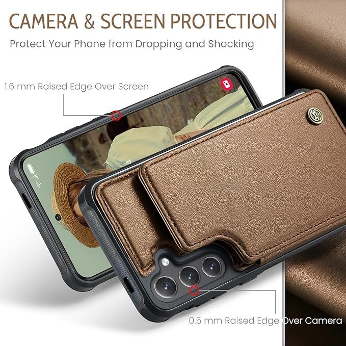 Bemal for Samsung Galaxy S24 Plus Wallet Case with Card Holder, RFID Blocking, Shockproof Leather Kickstand for Men and Women, Durable Protective Phone Cover for 6.7", Brown