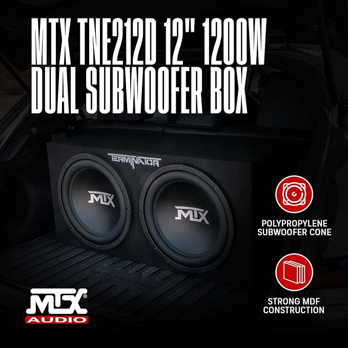 MTX Dual 12-Inch Subwoofers with Loaded Enclosure, 1200W Max Power, 400W RMS, Terminator - Car Audio Subwoofer and Speaker System with Deep Bass Sound