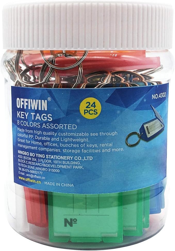 24 PCS PP Plastic Key Tags Identifier ID Labels with Split Ring Label Window Assorted Colors for Home Offices Key Chains Bunches of Keys Pet ID Tags Luggage Tag USB Flash Drives Rental