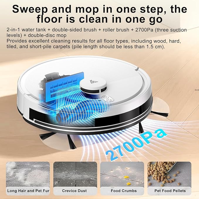 2025 Robot Vacuum and Mop Combo – LiDAR Navigation, Smart Mapping, 4000Pa Suction, 120-Min Battery, Alexa & App Control