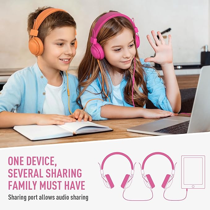 AILIHEN Kids Headphones Wired Bulk 10-Pack for K-6 School & Classroom, with Microphone, 85dB Volume Limit, Shareable, Foldable, 3.5mm Jack for Chromebook, Computer - Multicolor