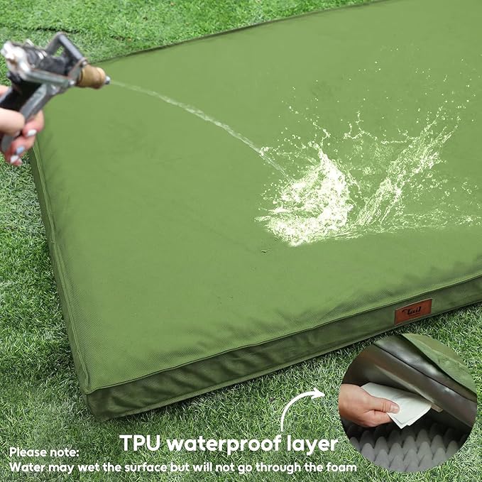 Outdoor Dog Bed for Medium Dogs, Waterproof Dog Crate Mat Orthopedic Egg Crate Foam Pet Bed with Washable Removable Oxford Cover, Light Green