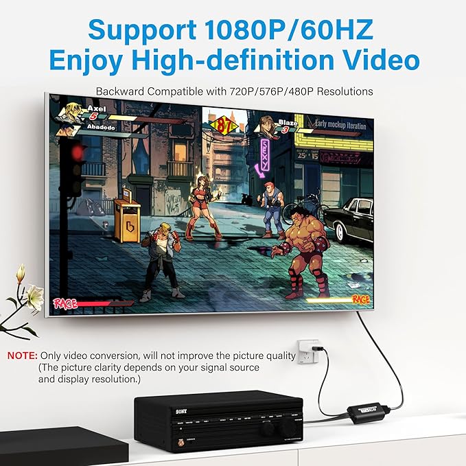 Adoreen Unidirectional 3 RCA to HDMI Converter Cable 6 Ft, 1080P Composite CVBS AV Audio Video Adapter with USB Power for PAL/NTSC PC Xbox PS4 TV STB VHS VCR Camera DVD-NOT HDMI to RCA