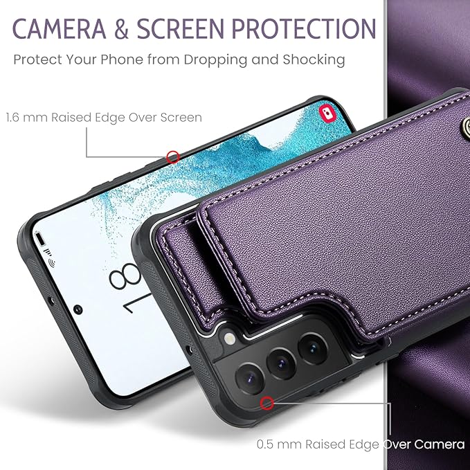 Bemal for Samsung Galaxy S22 Wallet Case with Card Holder, RFID Blocking, Shockproof Leather Kickstand for Men and Women, Durable Protective Phone Cover for 6.1", Purple