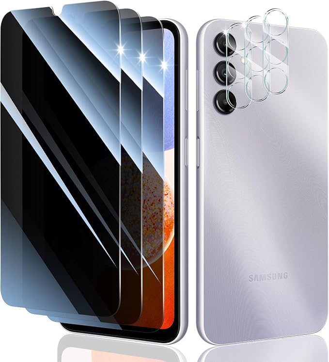 Privacy Screen & Camera Lens Protector for Samsung Galaxy A14, Double Shatterproof Anti-Spy Tempered Glass, Private Black Protection, 9H Hardness Anti-Scratch Case-Friendly, 3 Pack Each