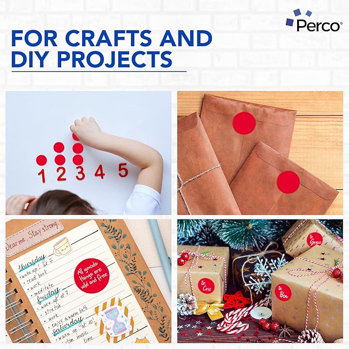 Perco Red 2-Inch Round Circle Dot Sticker Labels with Easy Peel Perforation - 500 Labels per Roll - Strong Adhesion, Vibrant Colors for Organizing, Crafting & More - Made in USA