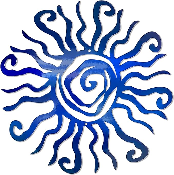 Riverside Designs Wacky Sun Metal Wall Art Indoor/Outdoor Decor - 12" Blue, Rust Proof Wall Sculpture - Made in USA - Ideal for Bedroom, Garden, Home, Patio and Farmhouse