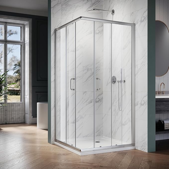 ELEGANT Corner Shower Enclosure For Bathroom 36 in.D x 36 in. W x 72 in. H, Double Sliding Shower Door with 1/4 in. Clear Glass, Brushed Nickel (Shower Base Not Included)