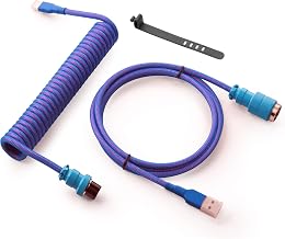 GUNMJO Pro Custom Coiled USB C Cable for Gaming Keyboard, Double-Sleeved Mechanical Keyboard Cable with Detachable Metal Aviator, 1.5M USB-C to USB-A, Nebula Color - Image 1