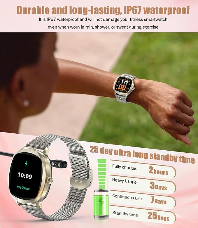 Smart Watches for Women, 1.72" Smart Watch for Android Phones with Heart Rate/Sleep Monitor, 100+ Sports Modes, IP68 Waterproof, Fitness Watch with Free APP Compatible Android iOS (Champagne Gold)