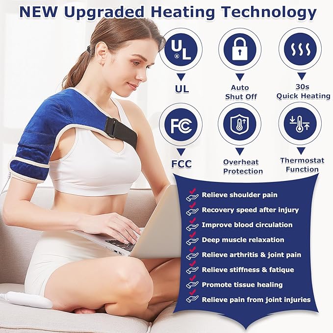 CAMECO 1 Pack Heated Shoulder Wrap for Rotator Cuff Pain, Heating Pad for Shoulder Pain Relief, Heated Shoulder Brace for Arthritis, Frozen Shoulder, Dislocation, Tendonitis, 0-90min Timer Auto-Off