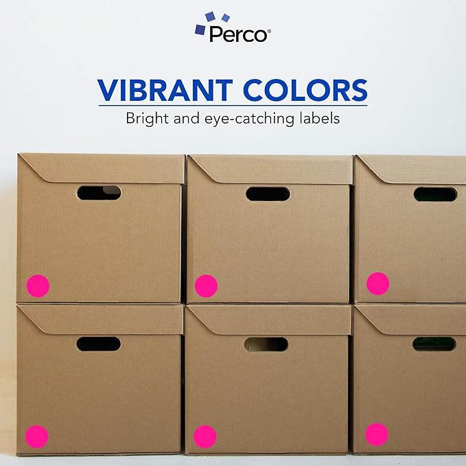 Perco Fluorescent Pink 2-Inch Perforated Circle Dot Sticker Labels — 10 Rolls, 5,000 Round Stickers — with Permanent Adhesive for Organizing, Color Coding, Bin Labeling, Packaging Alerts—Made in USA