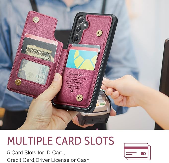 Bemal for Samsung Galaxy S24 Plus Wallet Case with Card Holder, RFID Blocking, Shockproof Leather Kickstand for Men and Women, Durable Protective Phone Cover for 6.7", Wine Red