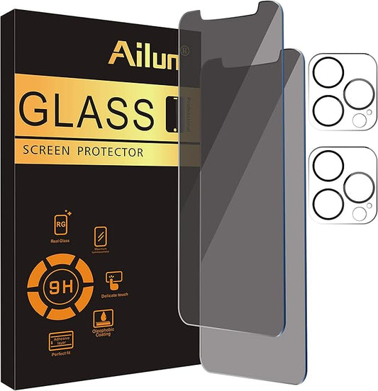 Ailun 2Pack Privacy Screen Protector for iPhone 12 Pro [6.1 inch] + 2 Pack Camera Lens Protector, Anti Spy Private Tempered Glass Film,[9H Hardness] - HD