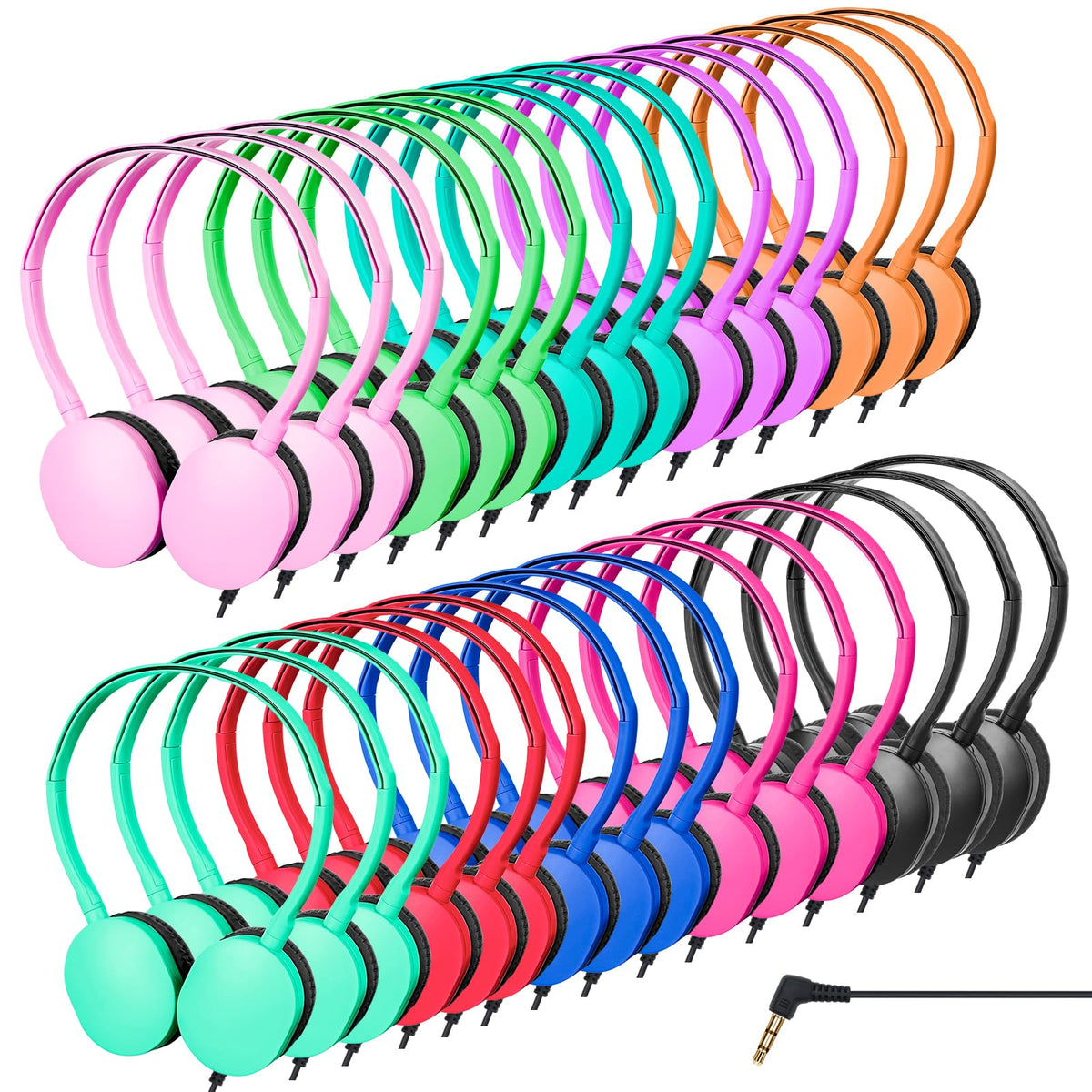 Kids Classroom Bulk Headphones 100 Pack, Wired Adjustable On-Ear