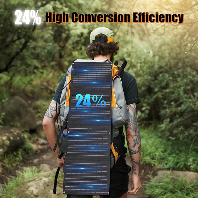 40 Watt Portable Solar Panels for Portable Power Station, 24% High Efficiency, 40W Monocrystalline Foldable 18V DC Output Solar Panel Charger with QC3.0 USB-A & Type-C for Hiking Outdoor Camping RV