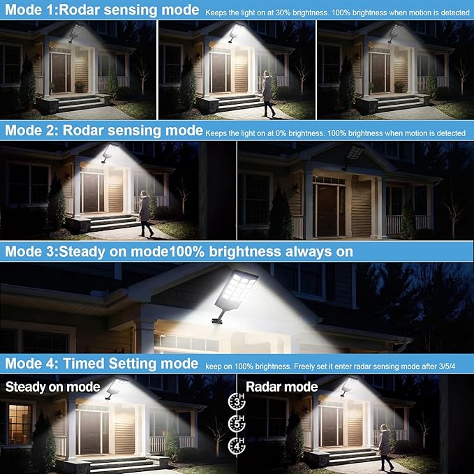 Jercoda Solar Street Lights Outdoor 2 Pack, 6500K LED Flood Lights with Motion Sensor, Dusk to Dawn Security Lights with Remote Control, Waterproof Solar Powered Lighting for Garden Yard Parking Lot