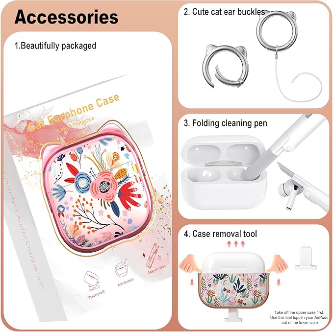 RFUNGUANGO is Compatible with AirPods Pro 3 Protective case, with Mobile Phone Holder Function, Multiple Colors Available, Suitable for AirPods Pro 3 Protective case,Rose Gold + Plants