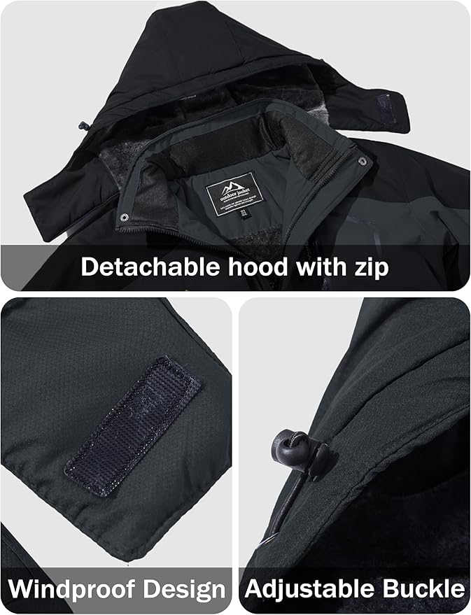 MAGCOMSEN Men's Winter Coats Water Resistant Ski Snow Jacket Warm Fleece Jacket Parka Raincoats With Hood Multi-Pockets