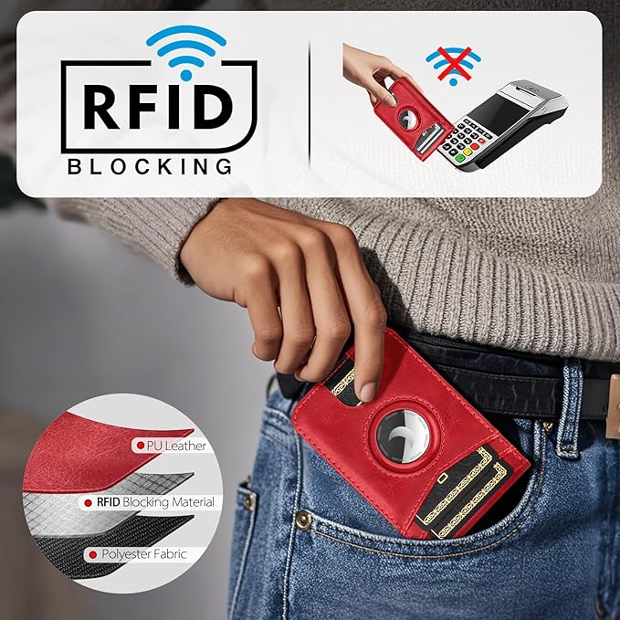 Compatible with Magsafe Case with RFID Blocking Card Holder AirTag pocket for iPhone 17/16/15/14/13/12 Pro/Pro Max/PlusSeries,Not Fit iPhone Mini,Red