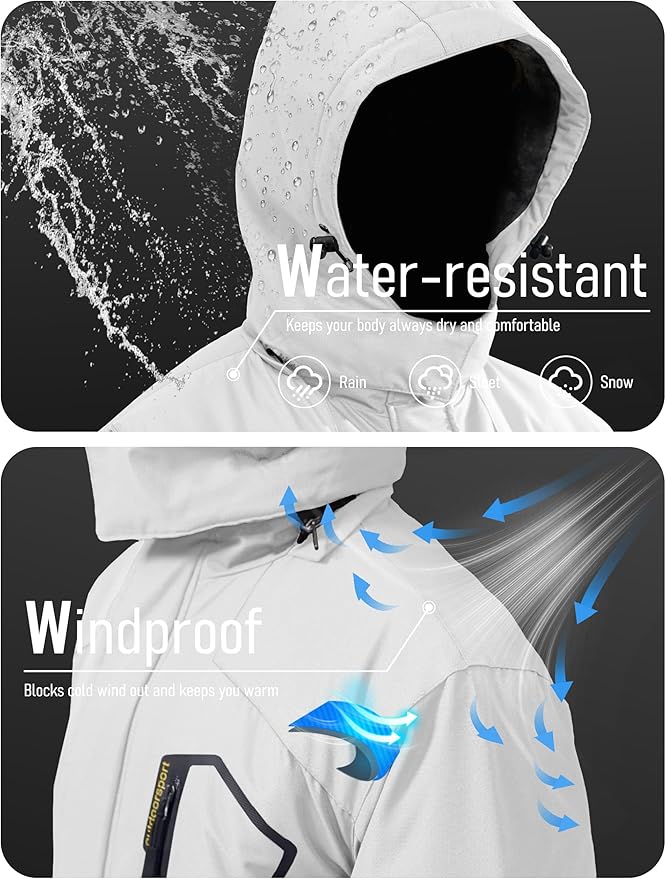 MAGCOMSEN Men's Winter Coats Water Resistant Ski Snow Jacket Warm Fleece Jacket Parka Raincoats With Hood Multi-Pockets