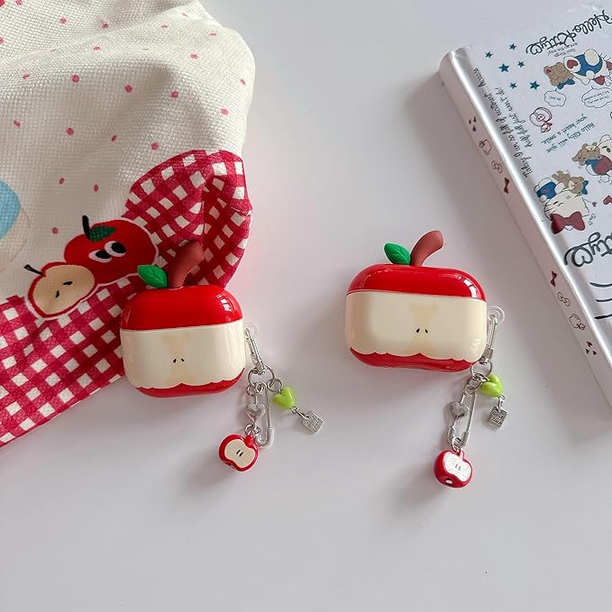 JANDM 3D Fruit Case with Keychain for AirPods Pro 3,Cute Apples-Shaped Design Aesthetic Shockproof Cover with Strap Protective Cover for Women Girls