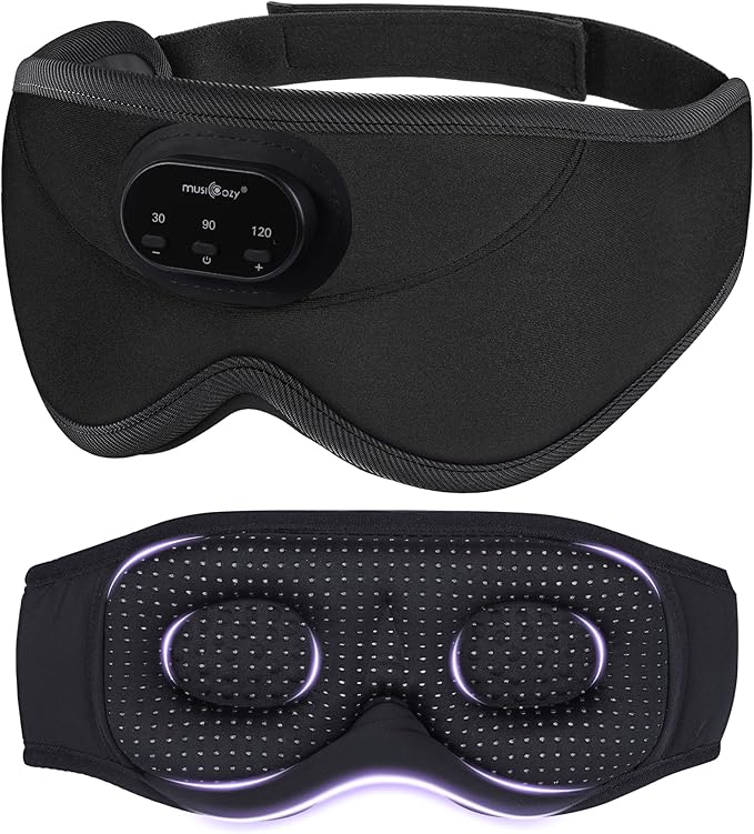 MUSICOZY 3D Bluetooth Sleep Mask with Headphones and Timer, Wireless Sleep Headphones for Side Sleepers, Eye Mask with Bluetooth Headphone, 2 Packs