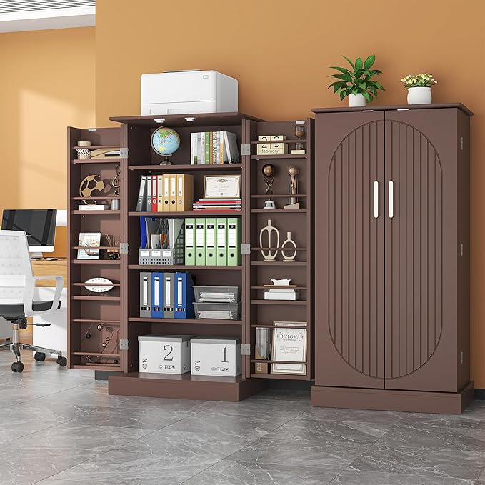 47” Kitchen Pantry Cabinets, Freestanding Kitchen Pantry Storage Cabinet with Doors and Adjustable Shelves, Buffet Cupboards Storage Cabinet for Home Office Use (Brown)