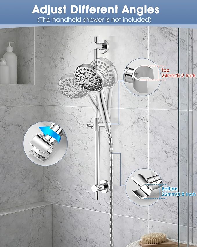 Shower Slide Bar with Adjustable Handheld Shower Head Holder, 25 Inch SUS304 Stainless Steel Shower Rail, Replacement for RV, Camper, Hotel & Bathroom, Polished Chrome