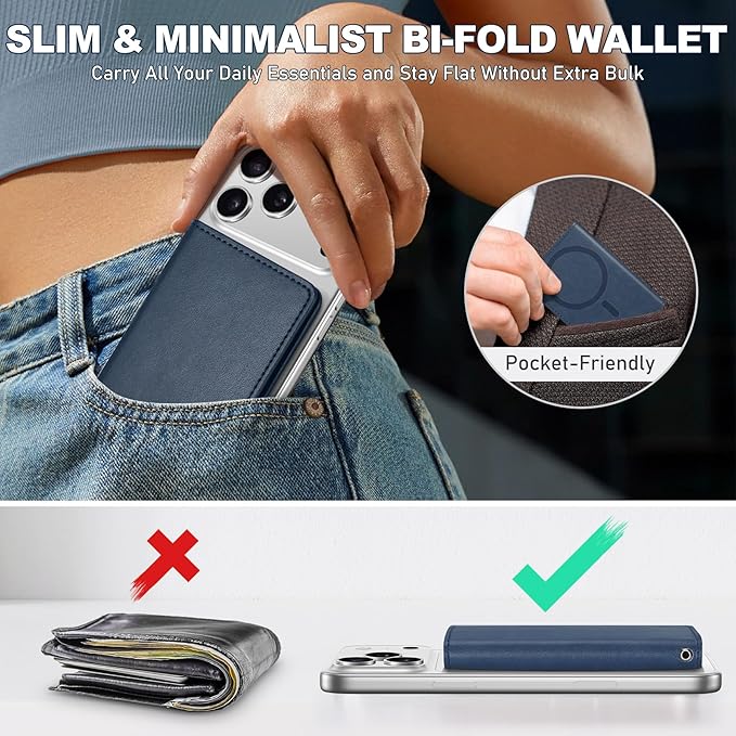 TUCCH for Magsafe Card Holder with Clear ID Window, Fit 6 Cards, RFID Blocking PU Leather Men Women Magnetic Phone Wallet for iPhone 17/16/15/14/13/12/Plus/Air/Pro/Pro Max Series, Blue