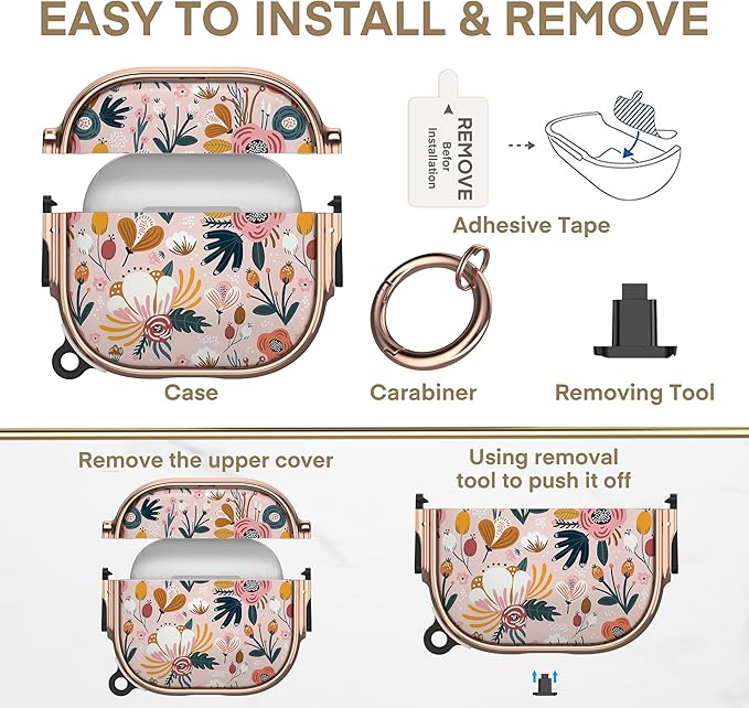 Maxjoy for AirPods 4 Case with Lock, Cute AirPods 4 Case Lock Protective Hard AirPod 4 Generation Cover for Women Girly with Keychain Clip for AirPod 4th Generation Cover 2024, Flower