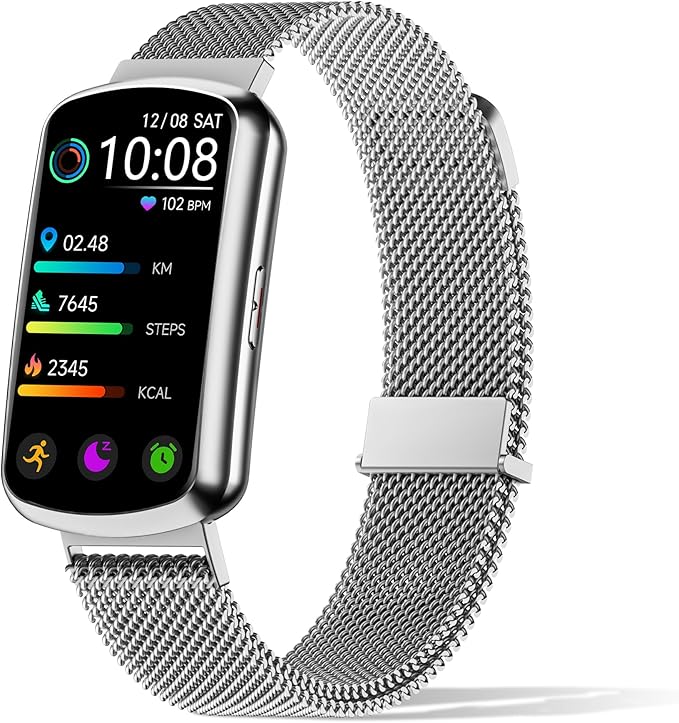 Health Fitness Tracker with 24/7 Heart Rate, Smart Watch with Blood Pressure and Blood Oxygen Monitor, Bulit-in 120+ Sport Mode, Sleep Tracking Waterproof Activity Tracker for Women Men (Metal Silver)