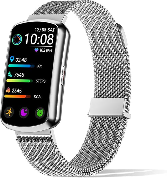 Health Fitness Tracker with 24/7 Heart Rate, Smart Watch with Blood Pressure and Blood Oxygen Monitor, Bulit-in 120+ Sport Mode, Sleep Tracking Waterproof Activity Tracker for Women Men (Metal Silver)
