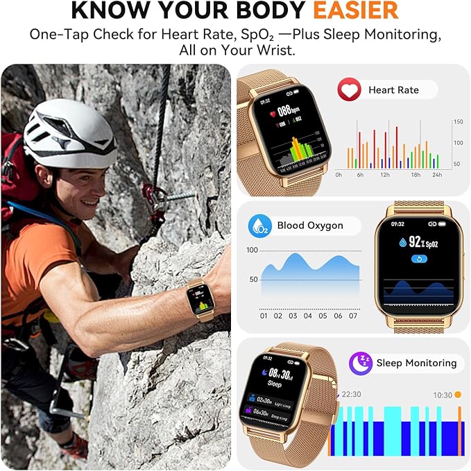 Smart Watch for Women(3 Bands), Smartwatch Fitness Tracker with Bluetooth Calls & AI Voice Control, 1.85’’ HD Screen, Heart Rate/SpO2 Monitor, Sleep Tracker, Compatible with Android iOS (Gold)