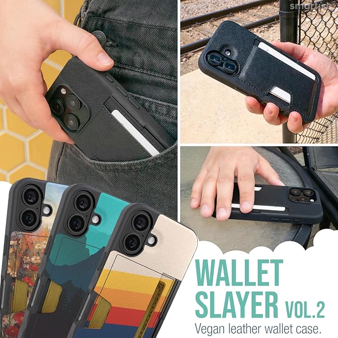 Smartish® iPhone 16 Wallet Case - Wallet Slayer Vol. 2 [Slim + Protective] Credit Card Holder w/Kickstand - Drop Tested Hidden Card Slot Cover Compatible w/Apple iPhone 16 - Moving Mountains