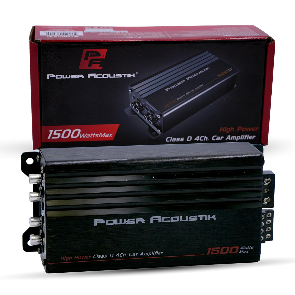 Power Acoustik 4 Channel Car Amplifier – 1500W Max Compact Class D Amp | Small 4-Channel Amp for Tight Installs | Powerful 4 Channel Audio Amp for Full-Range Systems